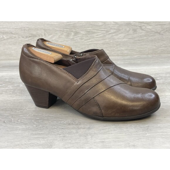 Earth Shoes - Earth Women's Booties Glory Brown Leather Casual Heeled Shoes Size 10